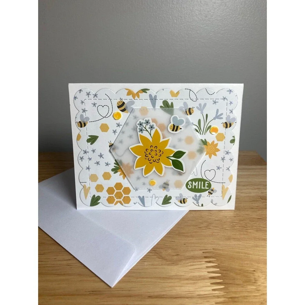 Bee & Flower Greeting Card – Handmade A2 Card – All Occasion Blank Card